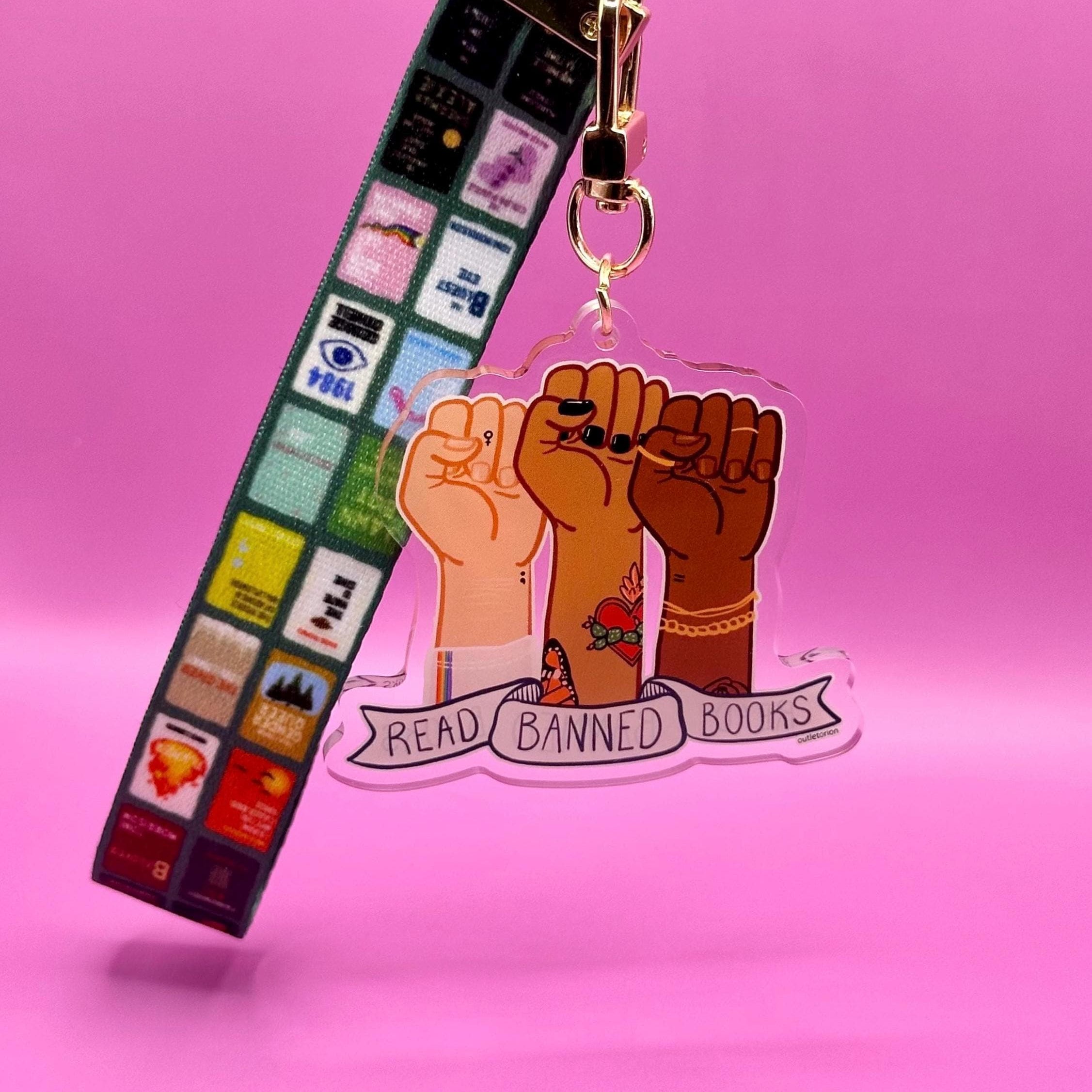 Read Banned Books Keychain with Lanyard