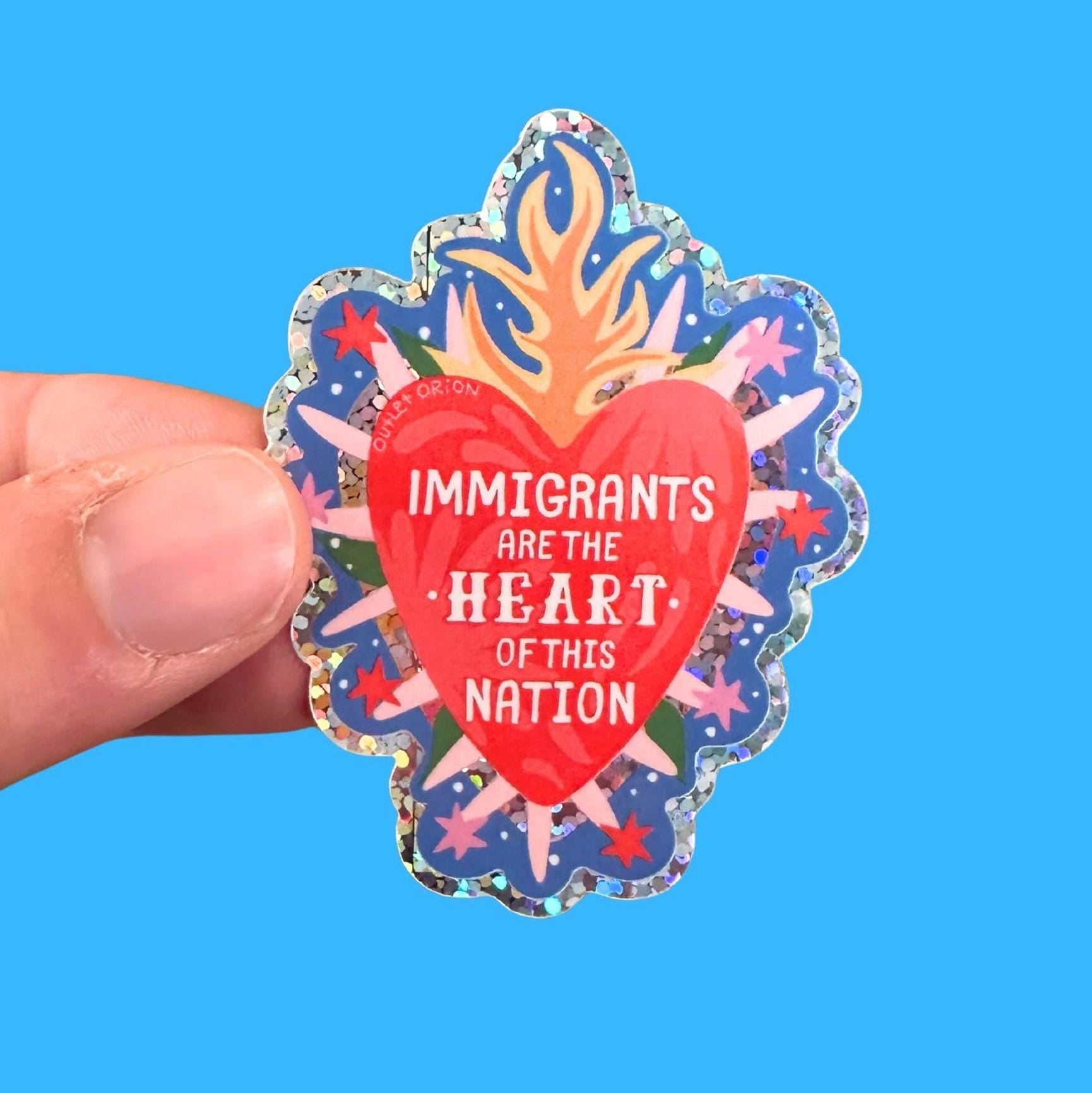 Immigrants Are the Heart Glitter Holographic Sticker