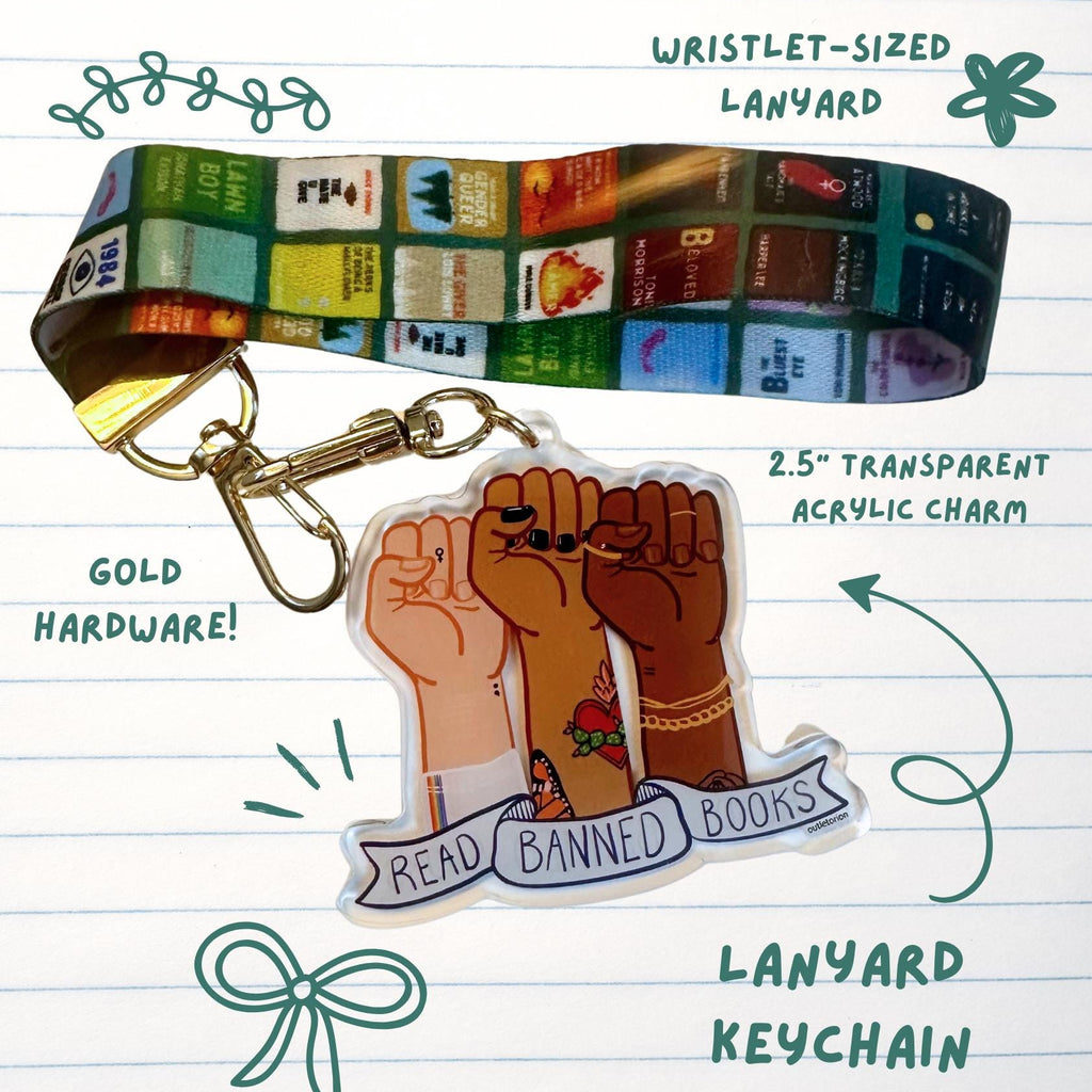 Read Banned Books Keychain with Lanyard