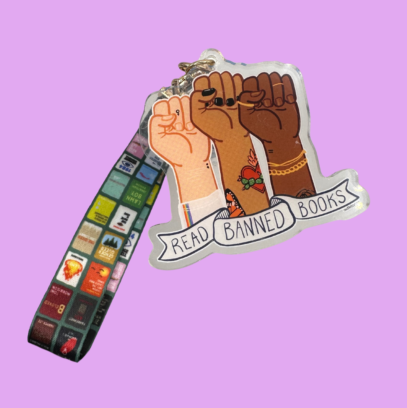 Read Banned Books Keychain with Lanyard