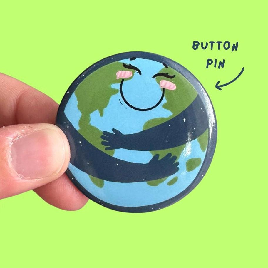 Earth Day Hug Button Pin